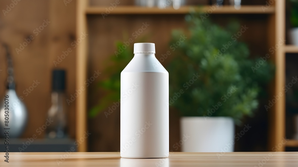 Paper bottle mockup showcased on a table, emphasizing sustainable packaging Paper bottle mockup showcased on a table, emphasizing sustainable packaging