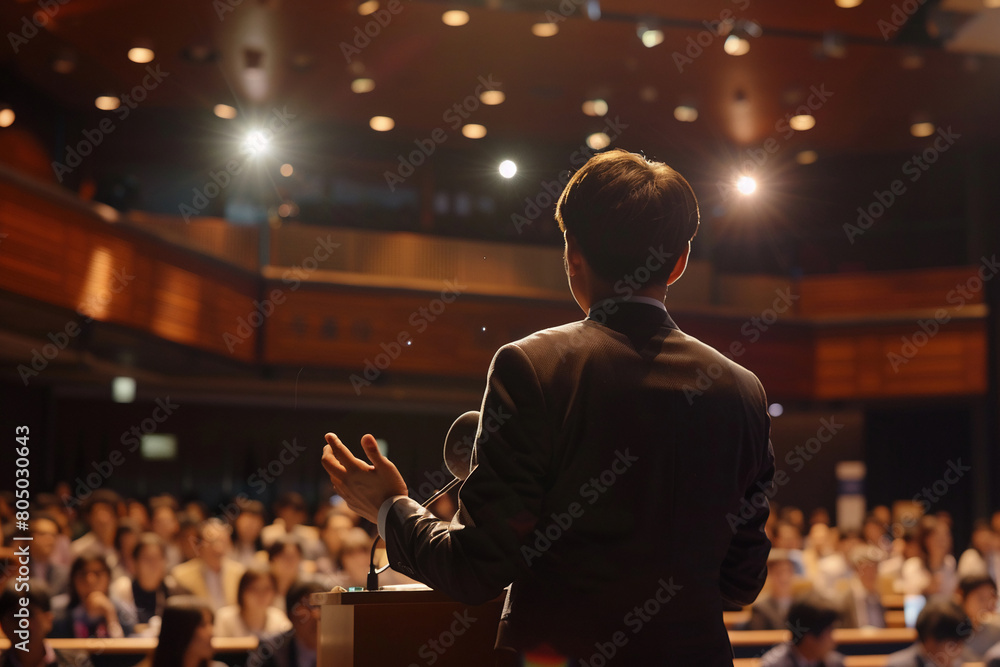 Obraz premium speaker business conference lecture in seminar lecture halleducation businessman convention center in meeting.
