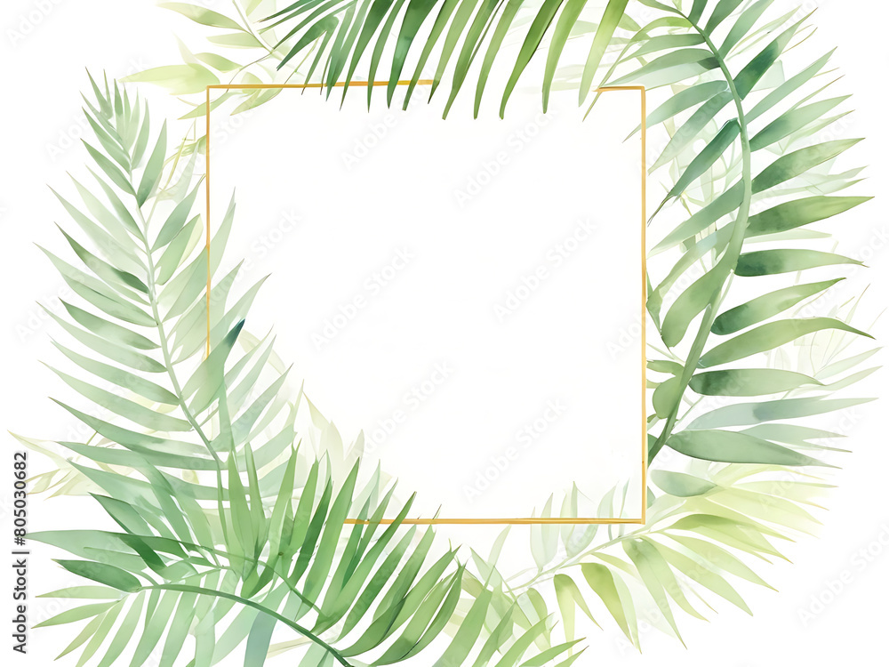 Colorful tree photo frames in various shades of green. With leaves falling along the edges of the container, the leaves turn green on a white background.