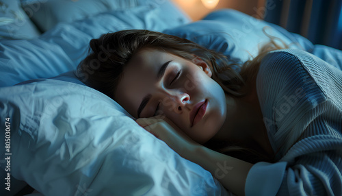 Beautiful woman sleeping in bed at night
