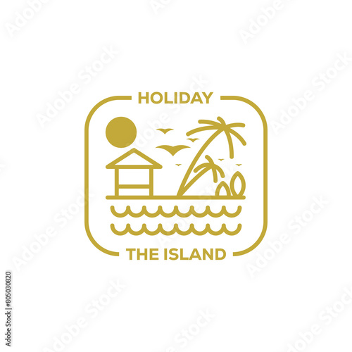 The island logo holiday beach line art design vector