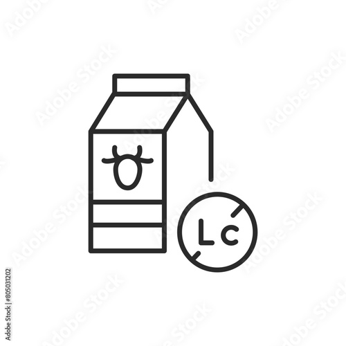 Lactose-Free Milk Icon. Lactose-free milk icon featuring a milk carton with a cow symbol and a lactose content indicator. This icon represents a dairy beverage. Vector illustration