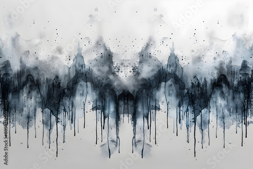 Gray and silver watercolor dripping effect on transparent background.