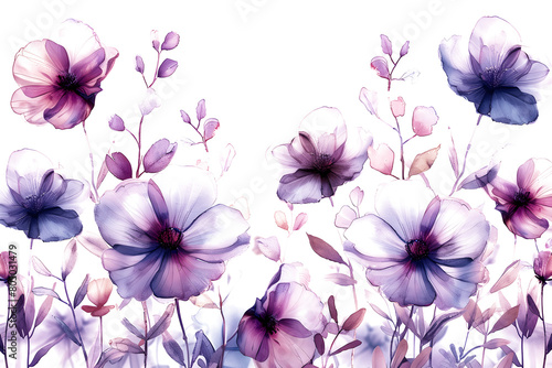 Soft lavender watercolor wash with delicate floral patterns on transparent background.
