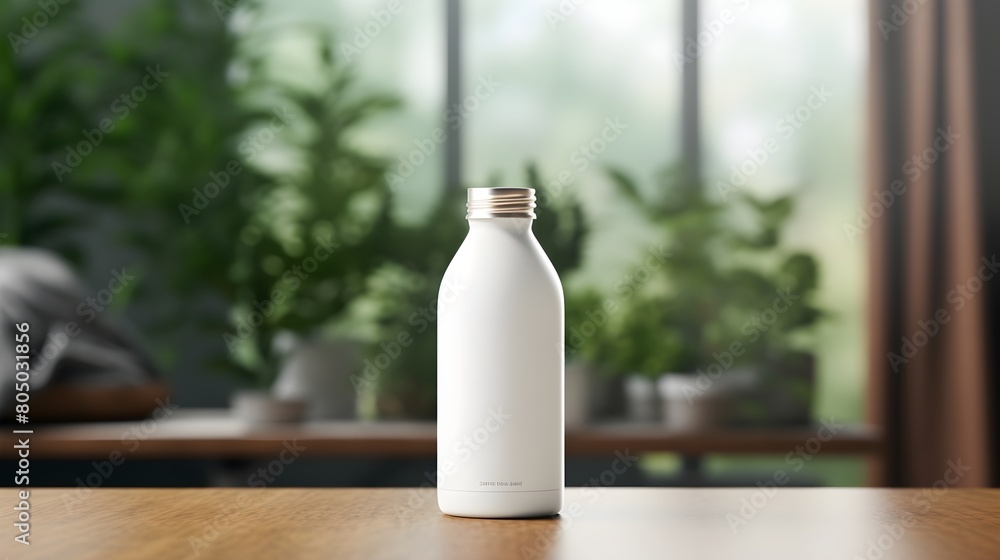 Table presentation of a paper bottle mockup, perfect for environmentally conscious designs Table presentation of a paper bottle mockup, perfect for environmentally conscious designs