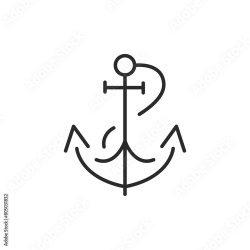 Anchor icon. A minimalistic depiction of a classic anchor, associated with marine and nautical themes, representing stability, security, strong foundations in maritime contexts. Vector illustration