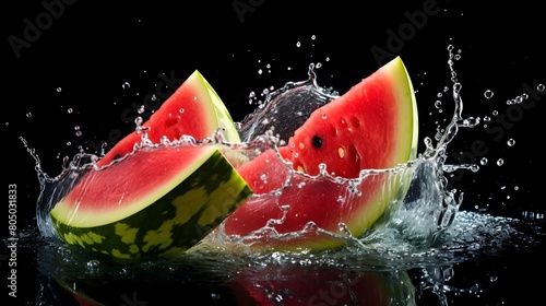 Succulent watermelon slices in a splash of juice 