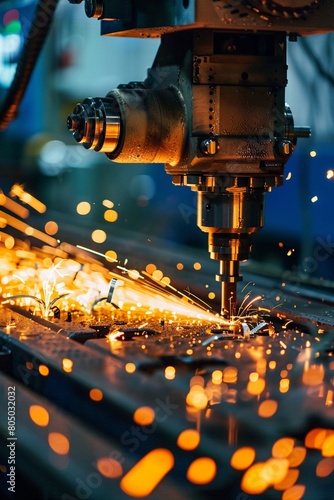 A Close-up of industrial machinery and robotic arms working on metal production