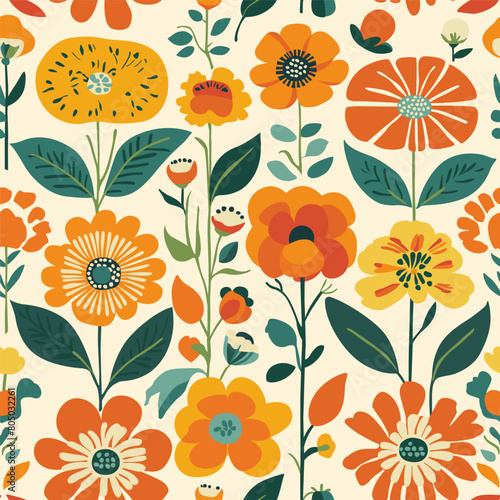 Seamless pattern in folk art style with flowers. Illustration for design, printing on fabric and paper.