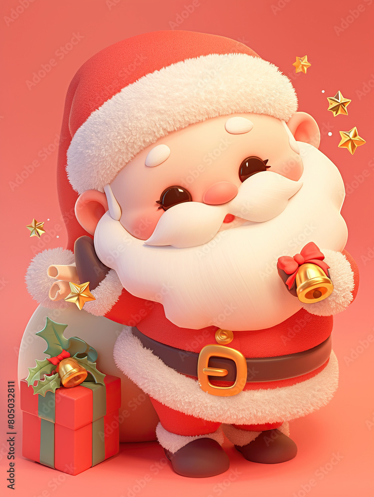 Fototapeta premium Santa Claus,3d icon, cartoon style ,3D blender,red,clay material isometric, 3D rendering, smoothashiny!