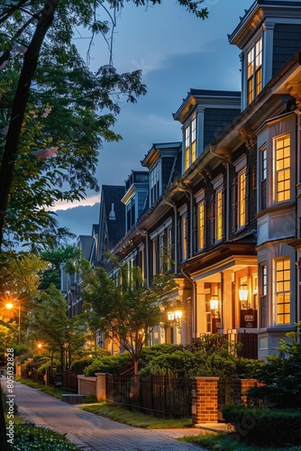 Luxurious townhouses at dusk charming and elegant