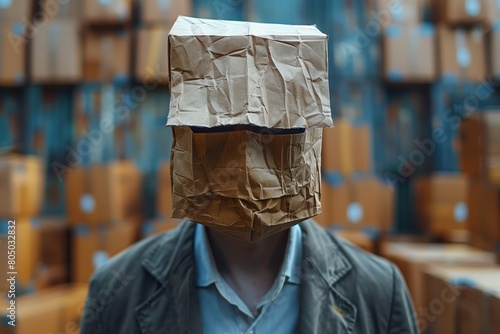 Mystery Masked Figure Amidst Cardboard Boxes
