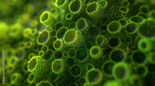 Microscopic view of vibrant green algae close-up