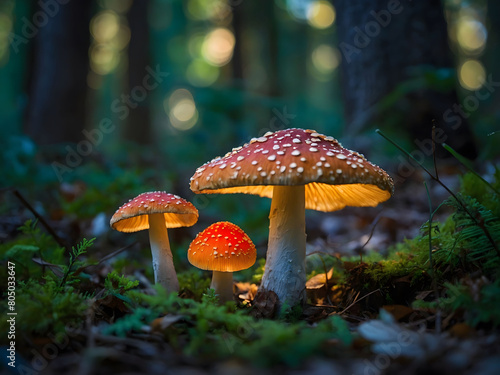 Fairy-tale Forest Encounter, Up-close encounter with glowing mushrooms, bringing enchantment to a secretive corner of the woods.
