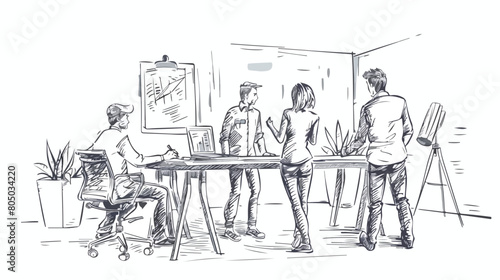 Designers having a discussion in an office Hand drawn