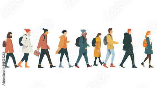 Different people walking along city street