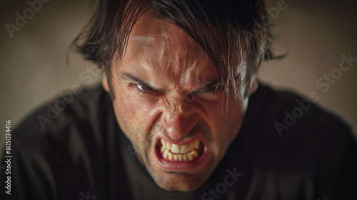 A man with a scowl on his face and teeth showing photo