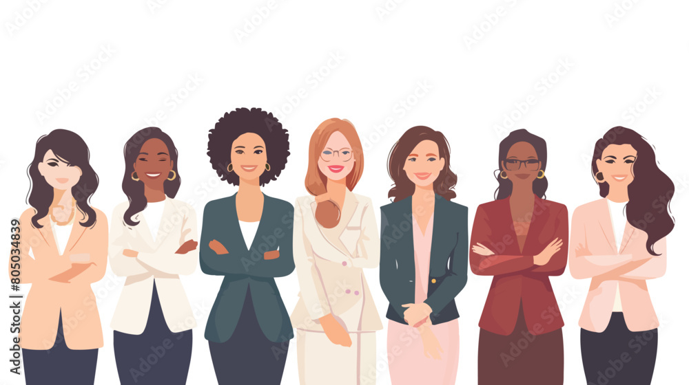 Diverse group of businesswomen smiling and standing illustration