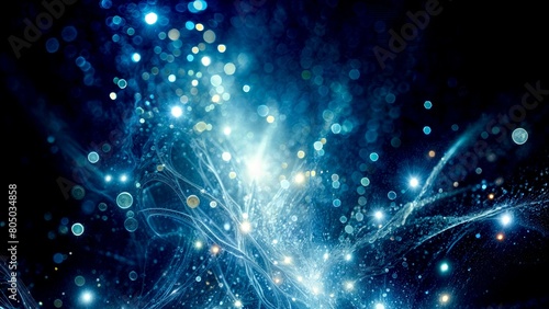 Magical Blue Background with Glowing Dots and Blurred Lights © ROKA Creative