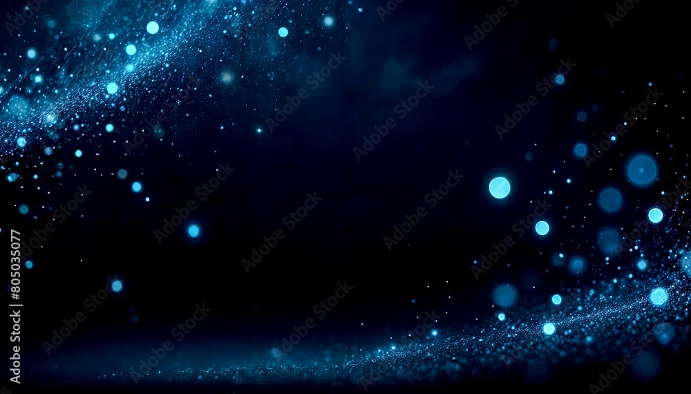 Magical Blue Background with Glowing Dots and Blurred Lights