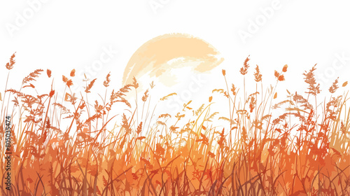 Dry autumn grass in a forest at sunset. Macro image H © Vector