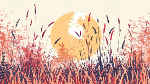 Dry grass in autumn forest at sunset. Macro image Han