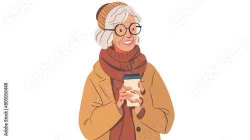 Elderly woman holding a smartphone as she enjoys a wa