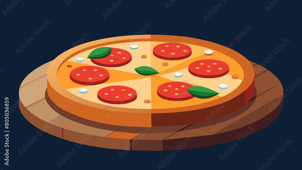 Obraz premium an image of a large pizza with tomatoes, onions and pepperoni on the board. The background of the image is dark and there is nothing on the background