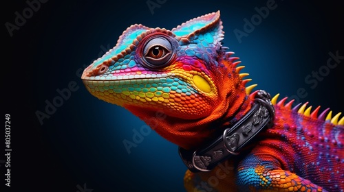 A colorful lizard with a colorful neck piece. © MOUISITON