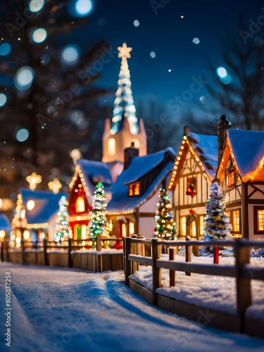 Festive Fantasy, Christmas Village Landscape with Fairytale Charm. © xKas