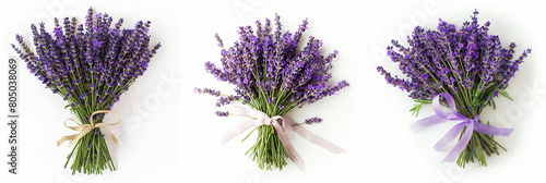 bouquet of fragrant lavender tied with a ribbon on a white isolate background. 