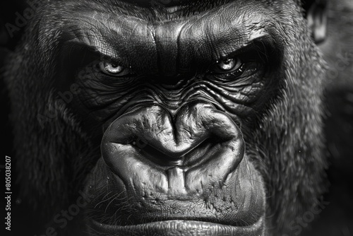 Closeup of a Futuristic Angry Gorilla Face Glaring Dangerously at Camera