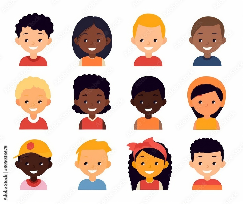 Diverse Group of Cartoon Kids Faces Smiling Portraits Collection Diverse Group of Cartoon Kids Faces Smiling Portraits Collection