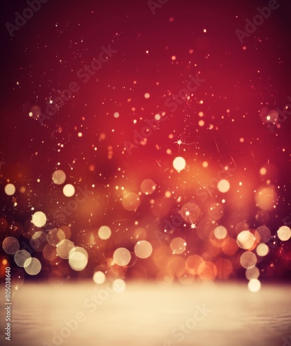 Festive Red Bokeh Background with Sparkling Lights for Christmas and New Year Celebrations