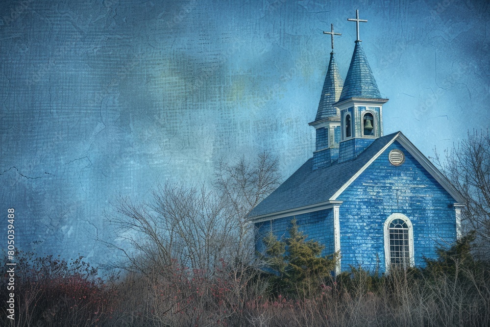 Artistic New Church Building with Bell Tower and Blue Sky on Colonial Architecture Artistic New Church Building with Bell Tower and Blue Sky on Colonial Architecture