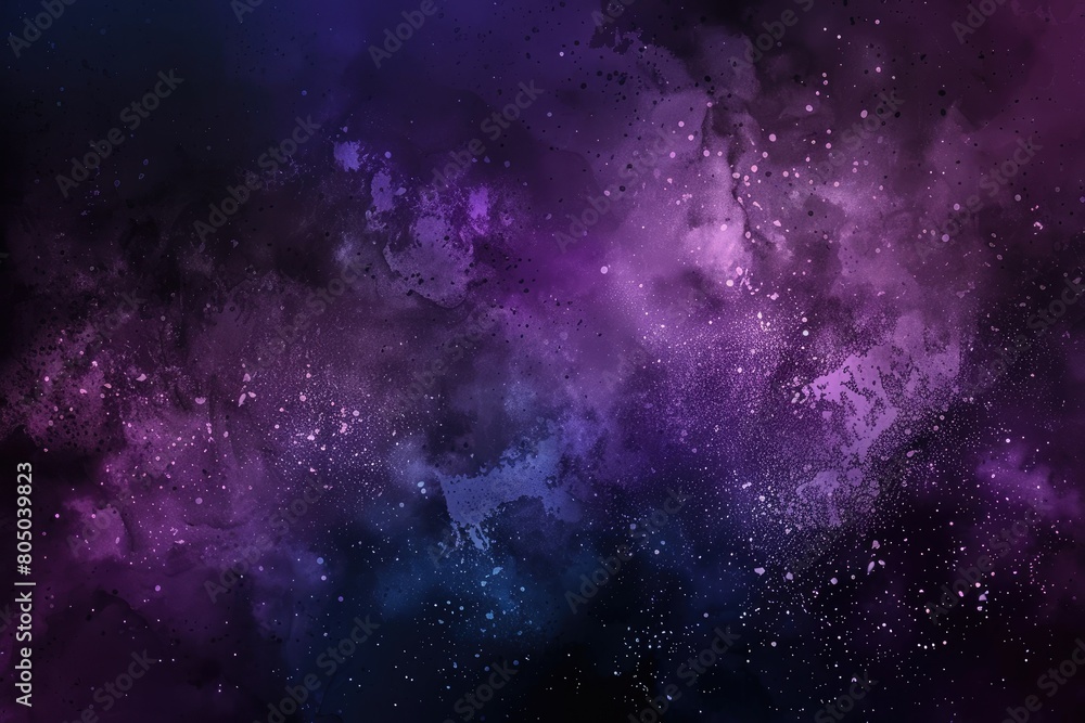Fototapeta premium A purple and blue space background with a lot of stars. The background is very dark and the stars are very bright
