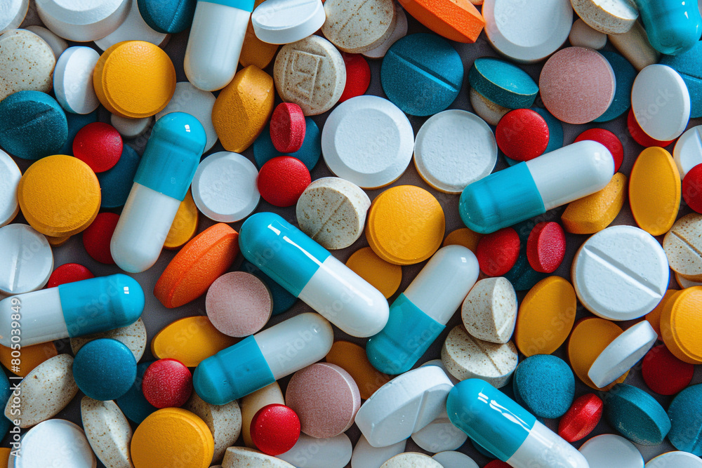 close-up of various pharmaceutical pills and capsules spread out, highlighting the range of modern medicine close-up of various pharmaceutical pills and capsules spread out, highlighting the range of modern medicine