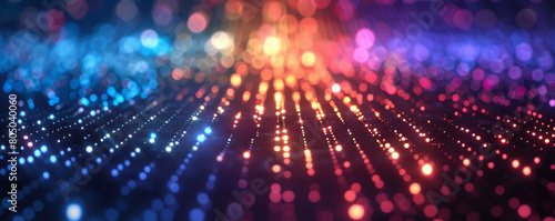 A colorful, glowing image of a party with many bright lights and dots