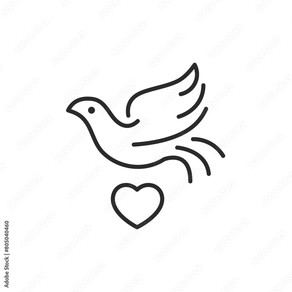 Dove of Love icon. A minimalist line art design representing a dove with a heart, symbolizing love, peace, and affection. Ideal for projects related to romance, unity, and harmony. Vector illustration Dove of Love icon. A minimalist line art design representing a dove with a heart, symbolizing love, peace, and affection. Ideal for projects related to romance, unity, and harmony. Vector illustration