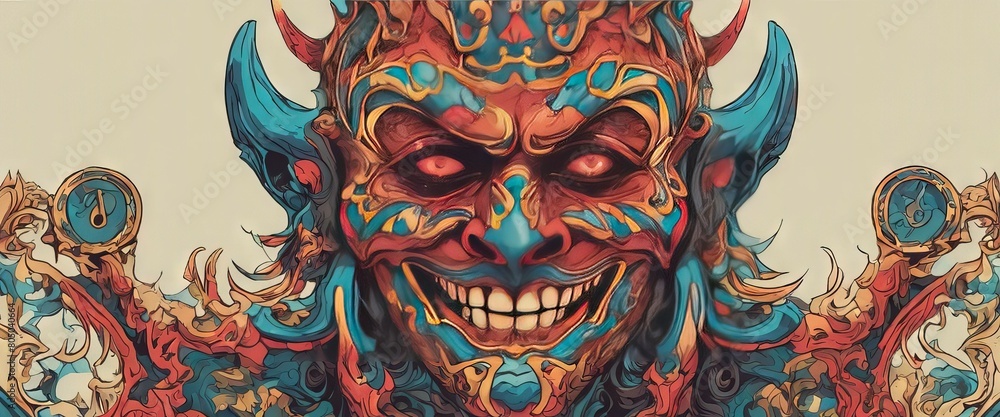 'mask illustration devil Multicolored'