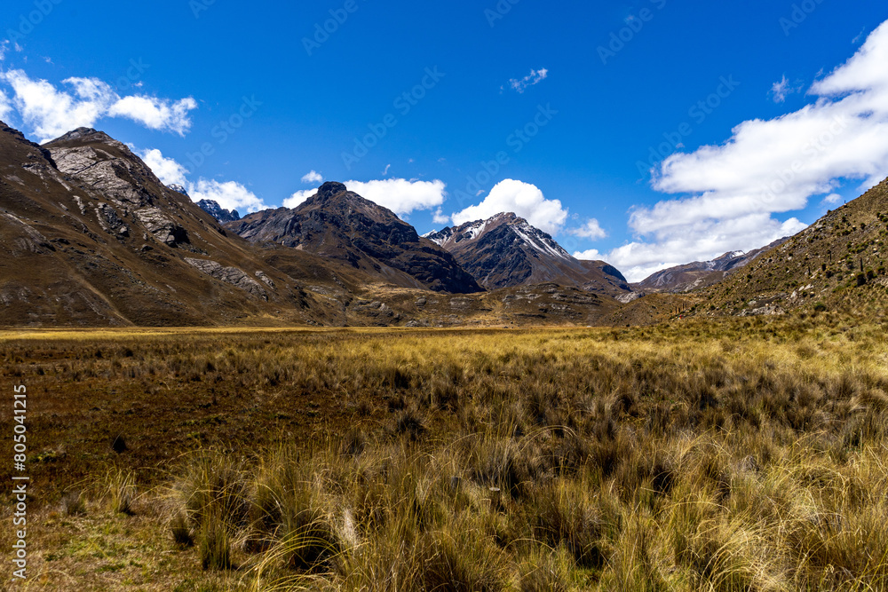 landscape with in the snow covered andes in the national park Huascarán