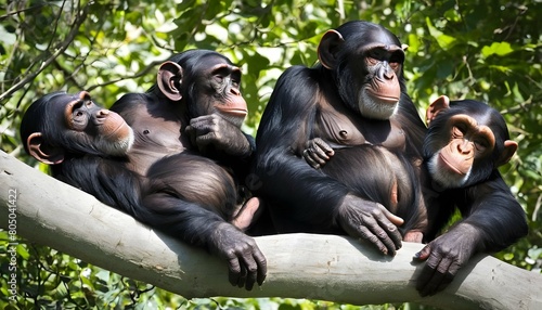 A Group Of Chimpanzees Enjoying A Leisurely Aftern  3 photo