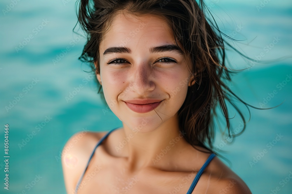 Happy young woman, summer lifestyle portrait. Beautiful Caucasian female person enjoying.