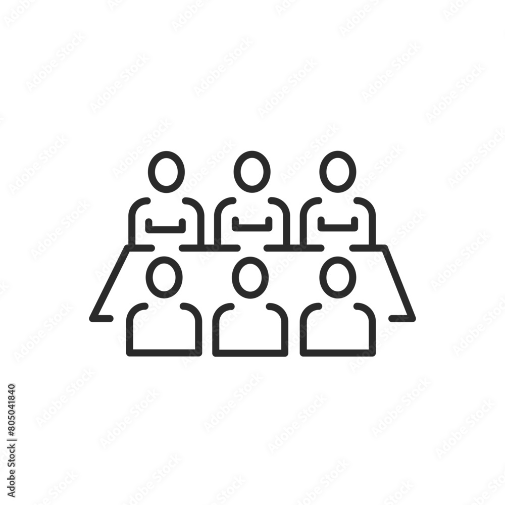 Conference icon. Simple depiction of a group of professionals around a table, engaging in a business meeting or strategic planning session. For use in websites and presentations. Vector illustration Conference icon. Simple depiction of a group of professionals around a table, engaging in a business meeting or strategic planning session. For use in websites and presentations. Vector illustration
