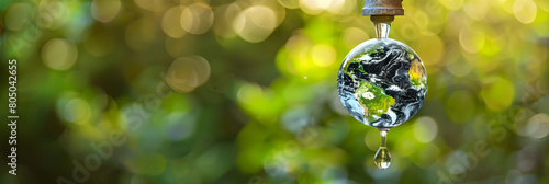 a dripping tap with the earth as one of the drops