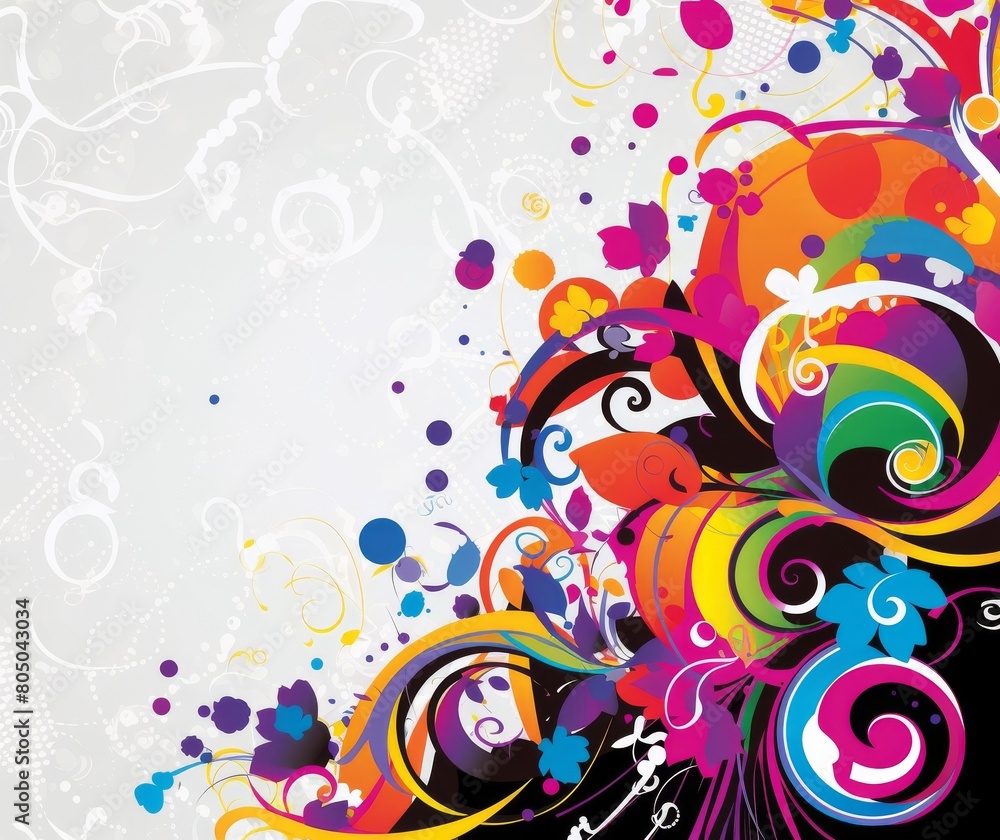Fototapeta premium Colorful Abstract Floral Design with Swirls and Dots on White Background
