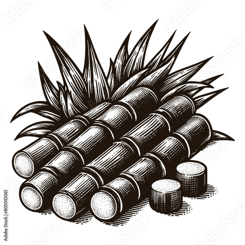 Sugar cane. Cane sugar. Stems. Vintage vector engraving illustration, emblem, logo, icon. isolated object, cut out