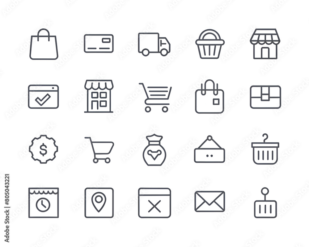 Shopping line icon set. Outline vector icons for web design Shopping line icon set. Outline vector icons for web design