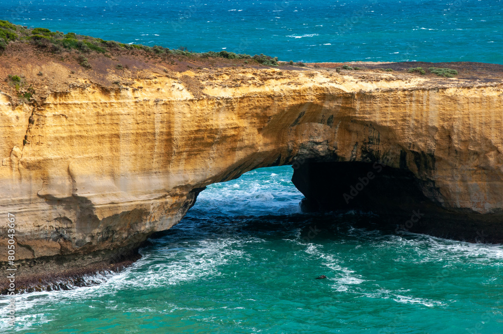 Fototapeta premium Port Campbell Australia, view of London bridge a natural arch. It is one of the 12 apostles on Great Ocean Road