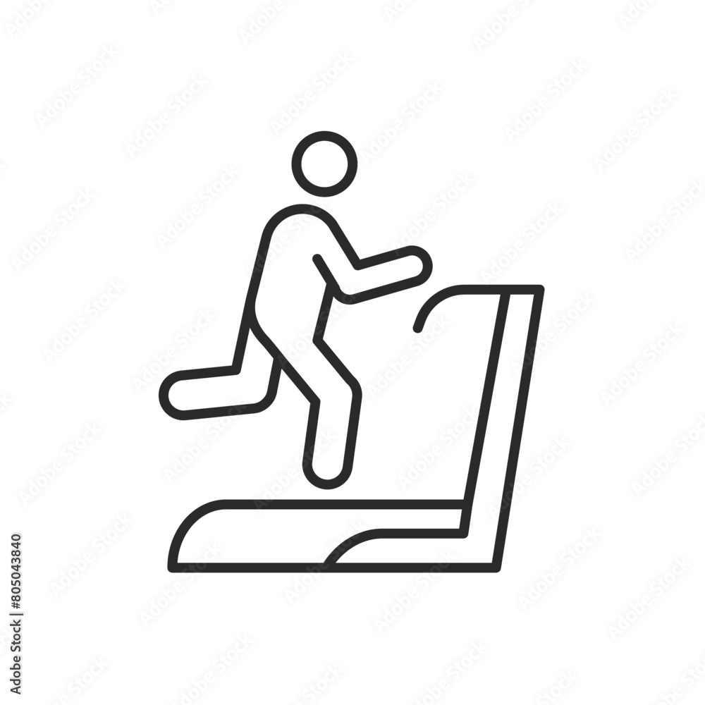 Treadmill icon. A stylized depiction of an individual using a treadmill, representing cardio workouts, running, and fitness activities. Ideal for use in gym signage, fitness apps. Vector illustration